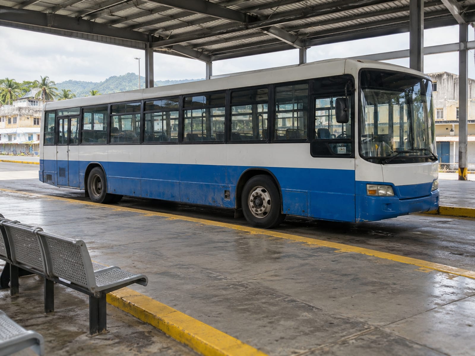 A city bus stopped at a transport centre