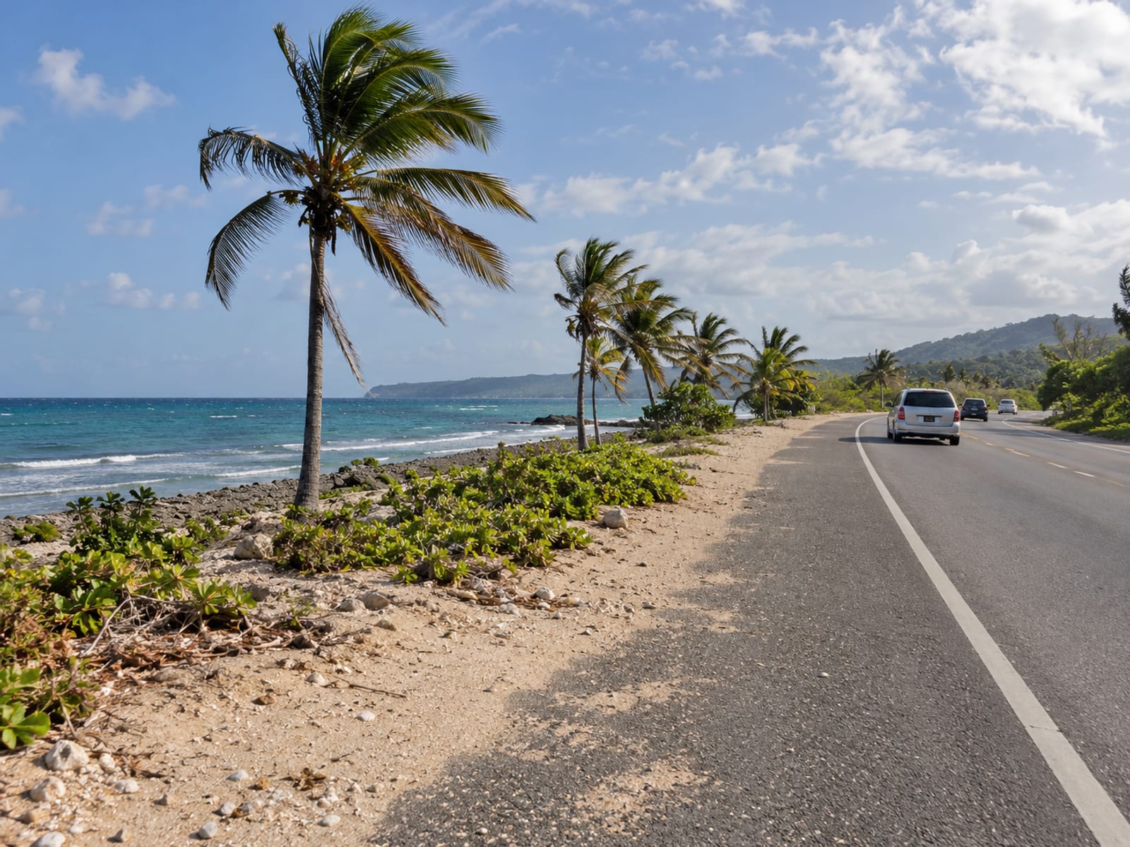 A coastal road near Savanna-la-Mar in western Jamaica