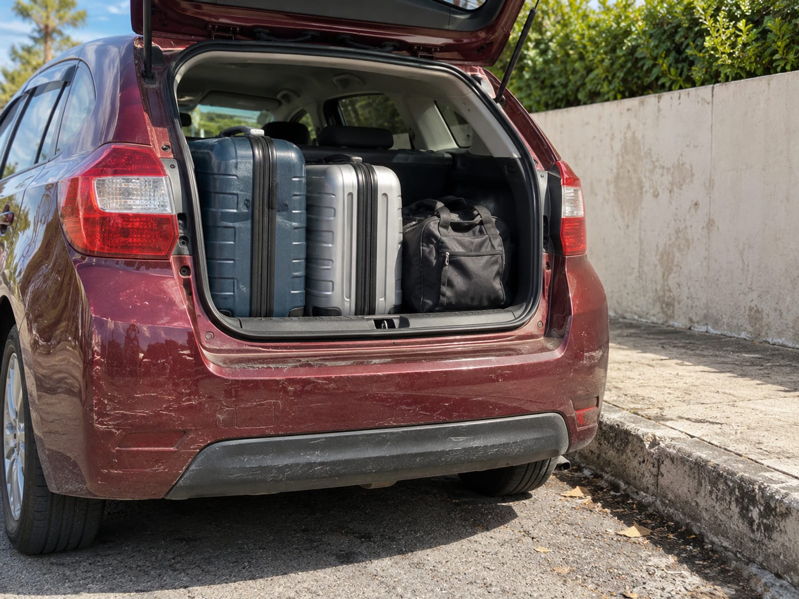 Luggage loaded into the boot of a hire car