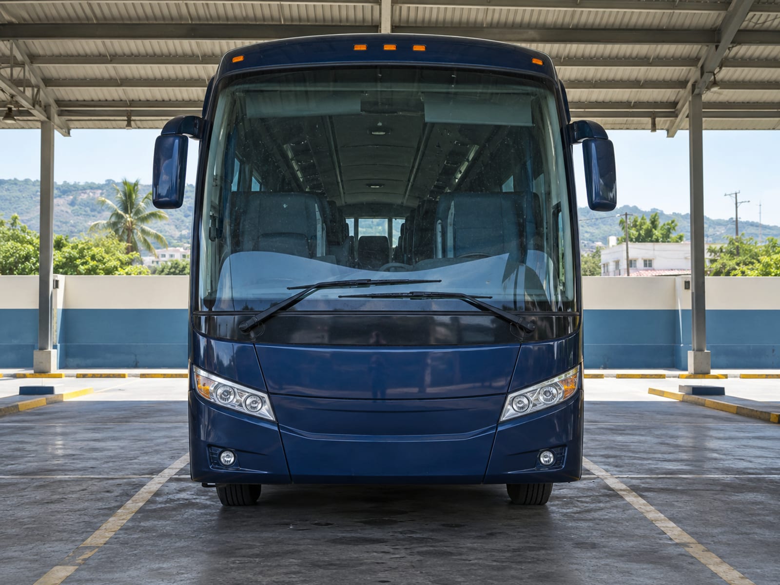 A coach waiting at a terminal before a long-distance trip