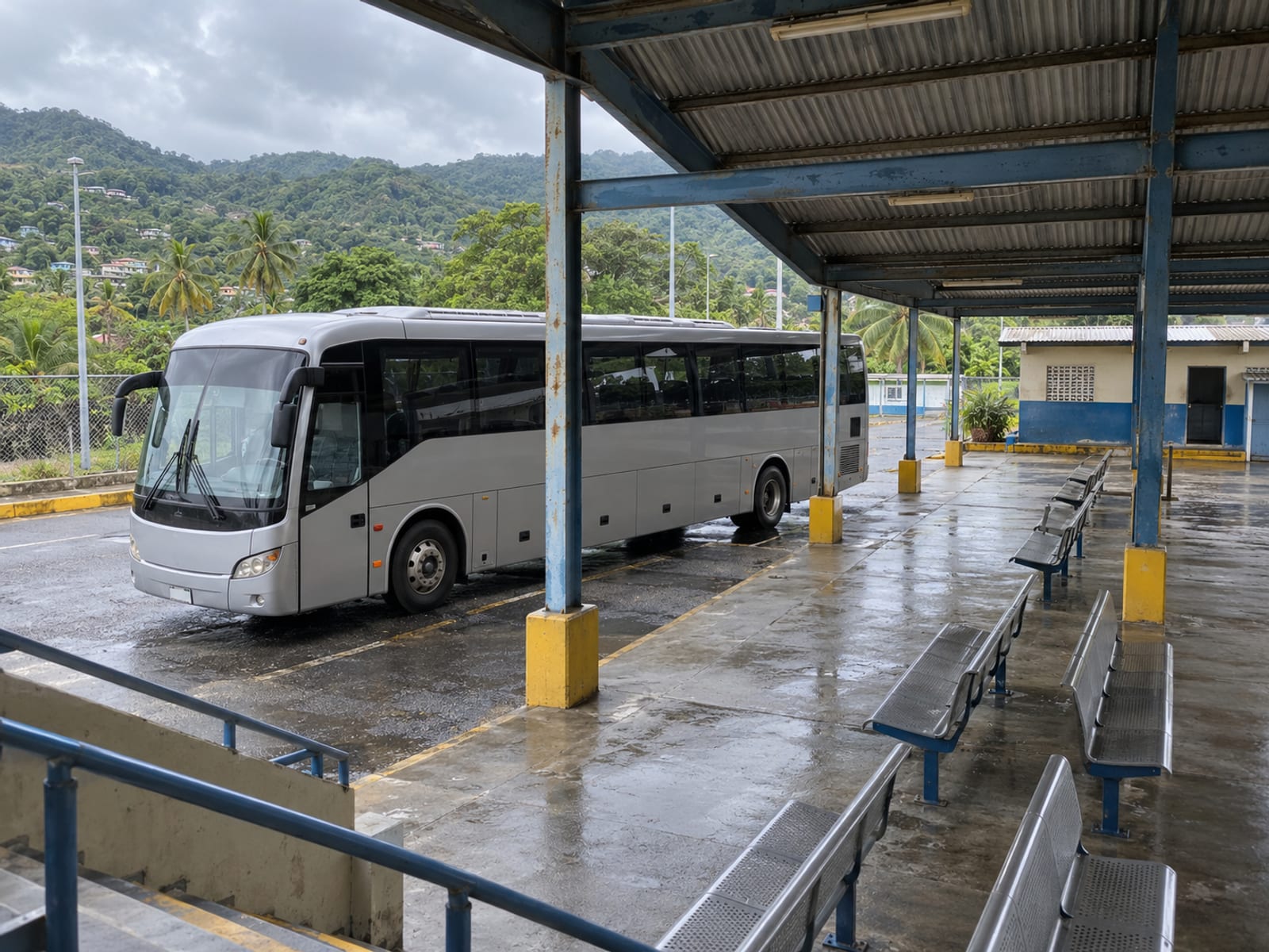 A coach waiting at a bus terminal