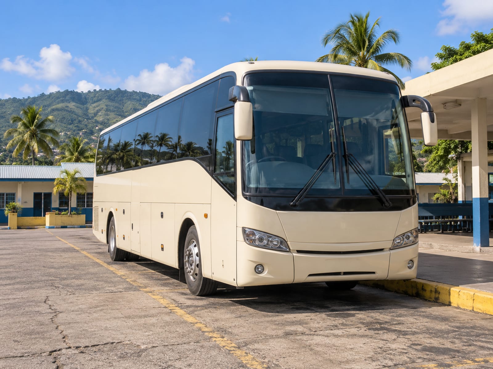 A coach parked at a terminal in western Jamaica