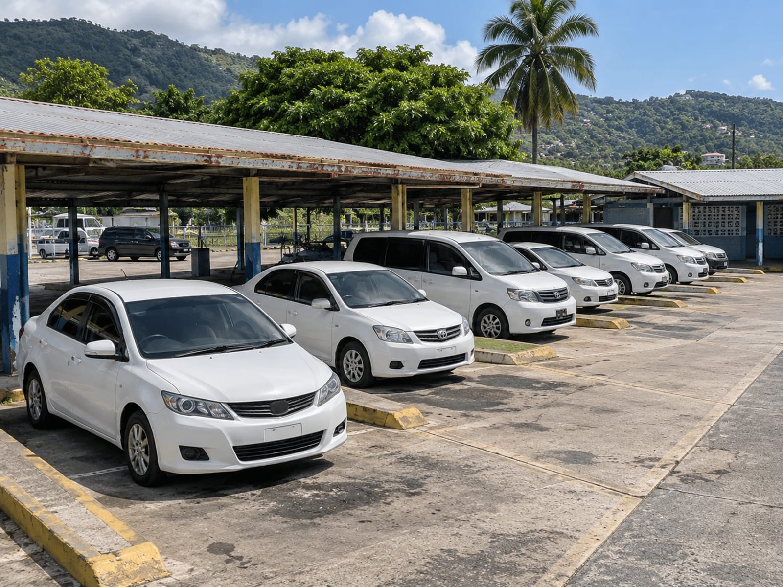 A row of route taxis parked at a transport centre